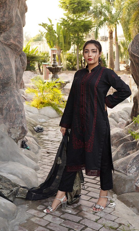 Noble Black Khaddar Embroidered