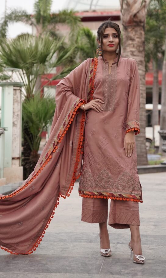 Rosy Brown Shamrey Embroidered