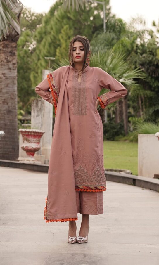 Rosy Brown Shamrey Embroidered