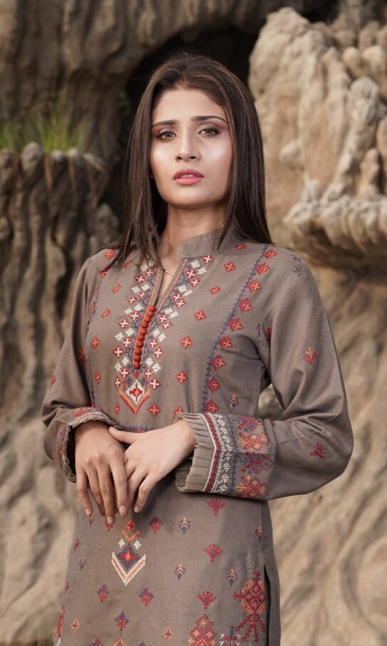 Tobacco Brown Shamrey Embroidered