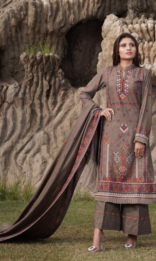 Tobacco Brown Shamrey Embroidered