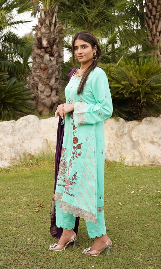 Sea Foam Green Khaddar Embroidered