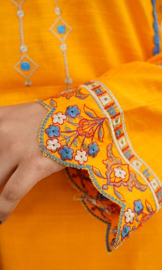 Spoil Yellow Khaddar Embroidered