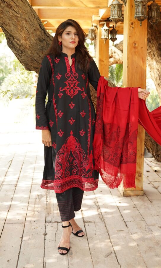 Classic Black Khaddar Embroidered