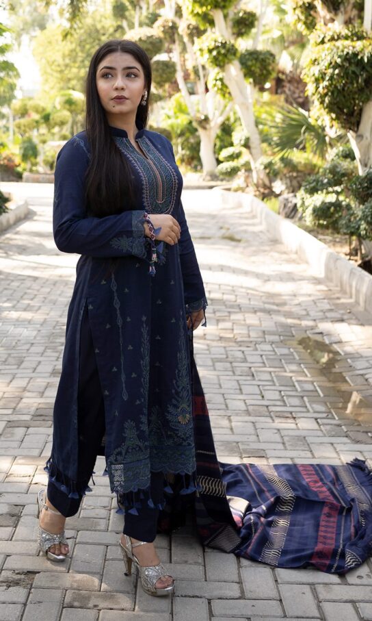 Majestic Blue Khaddar Embroidered