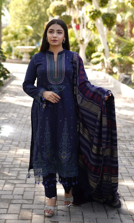 Majestic Blue Khaddar Embroidered