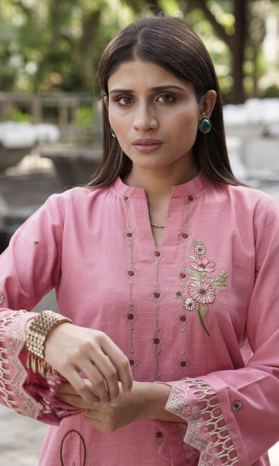 Ideal Slightly Pink Khaddar Embroidered