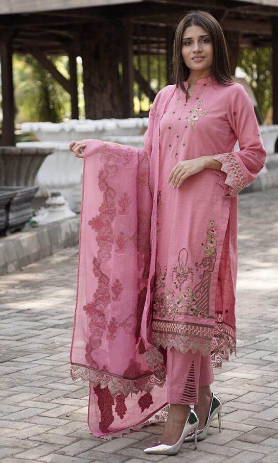 Ideal Slightly Pink Khaddar Embroidered