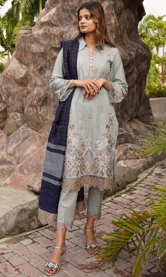 Superior Timberwolf Khaddar Embroidered