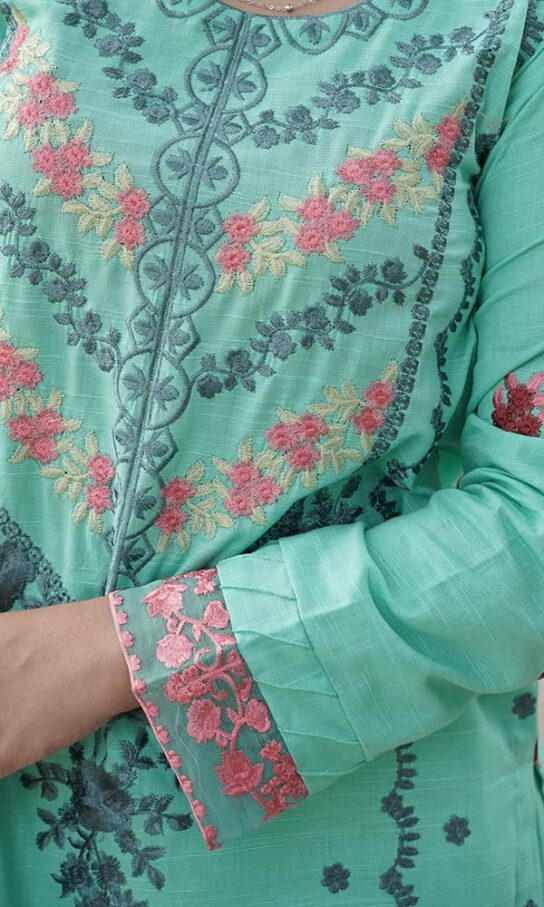 Superior Glacial Green Khaddar Embroidered