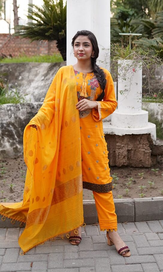 Devine Yellow Khaddar Embroidered