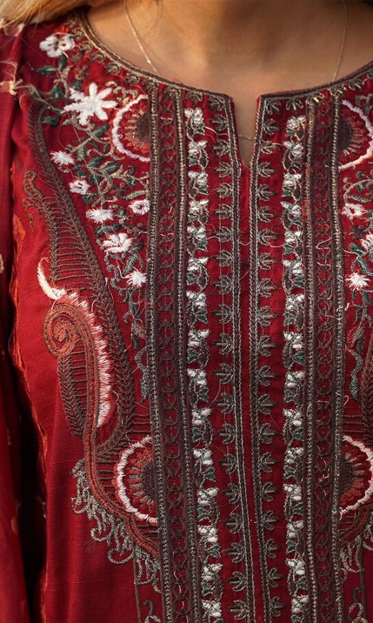 Impressive Mehroon Khaddar Embroidered