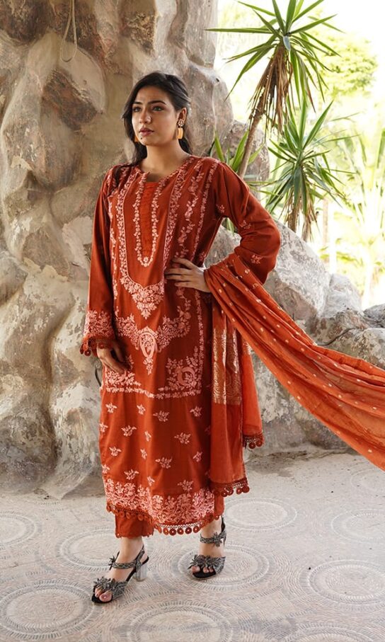 Delicate Copper Khaddar Embroidered