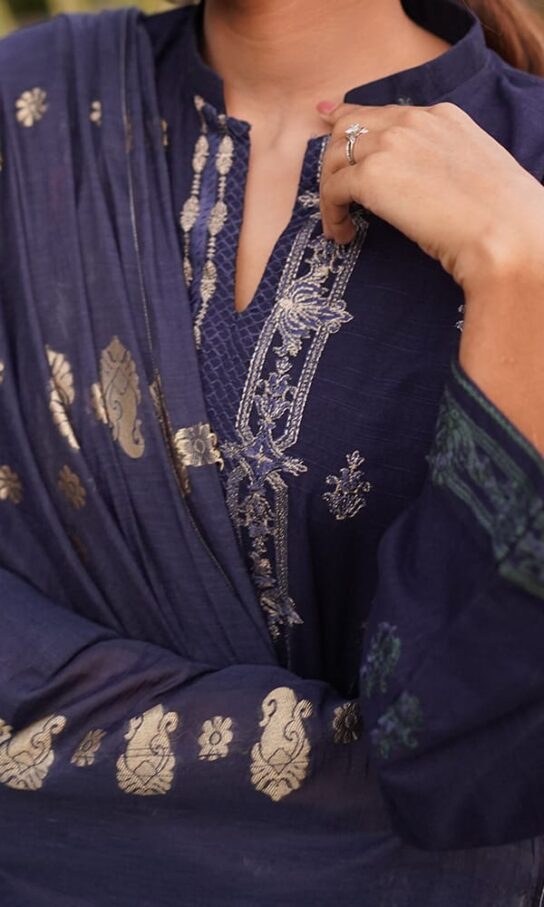 Pretty Violet Blue Khaddar Embroidered