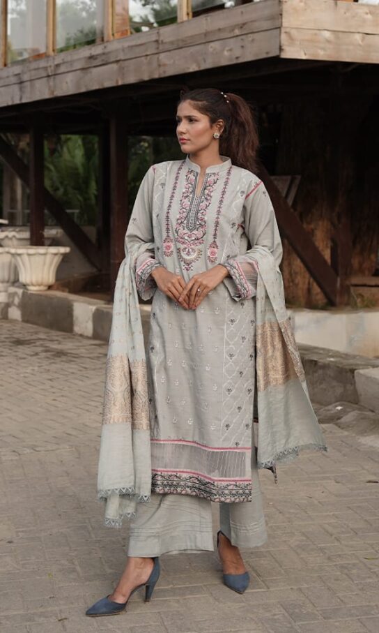 Allure Grey Khaddar Embroidered